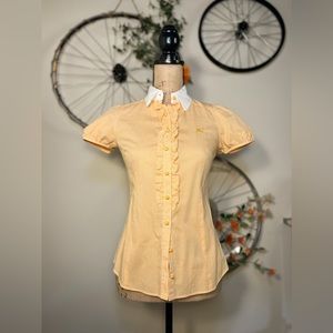 Light yellow Burberry button up with ruffles